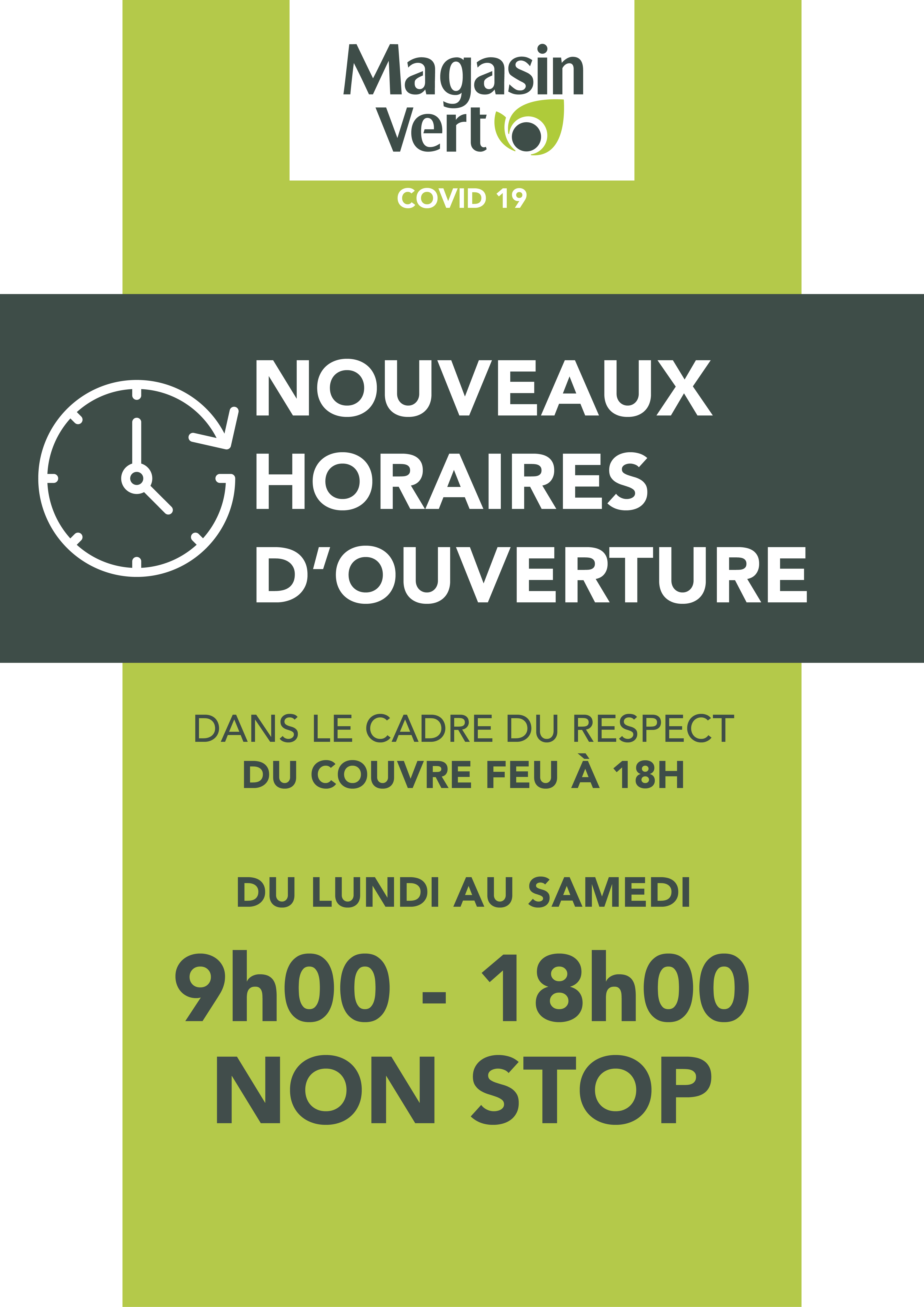 bandeau horaires d'ouverture magasin vert